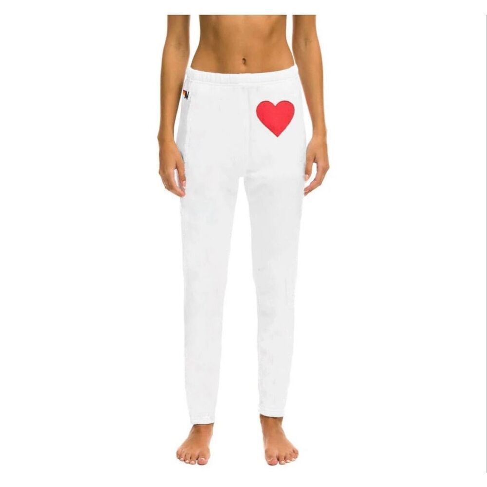 NWOT Aviator Nation Heart Stitch White Jogger Sweatpants Women's XS